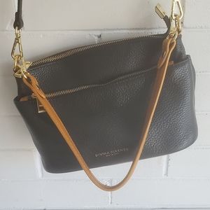 DIVINA FIRENZE Black Leather Shoulder Bag with Tan Strap